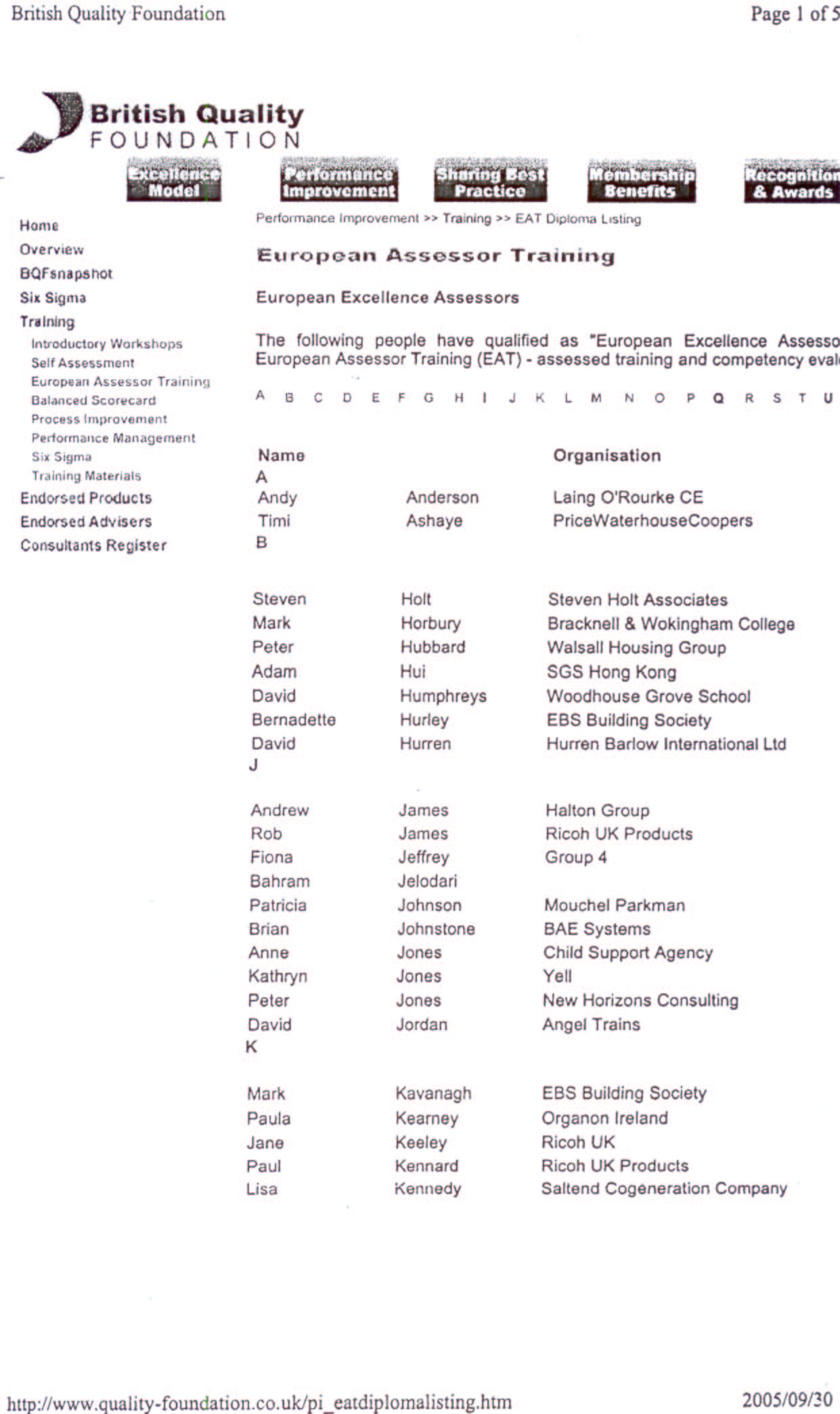 Assessor List EFQM
